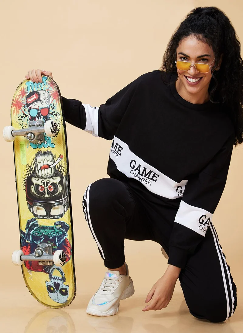 globus Globus Women Typography Printed Boxy Fit Sweatshirt & Joggers Co-Ord Set